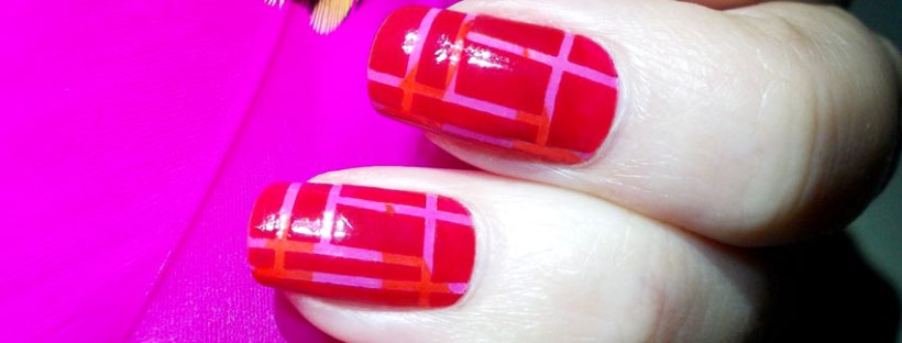 Red Pink Orange Striping Tape Nail Art